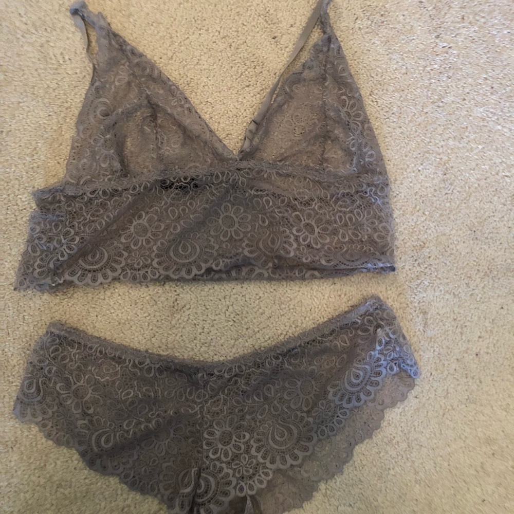 Lace bralette and panties.